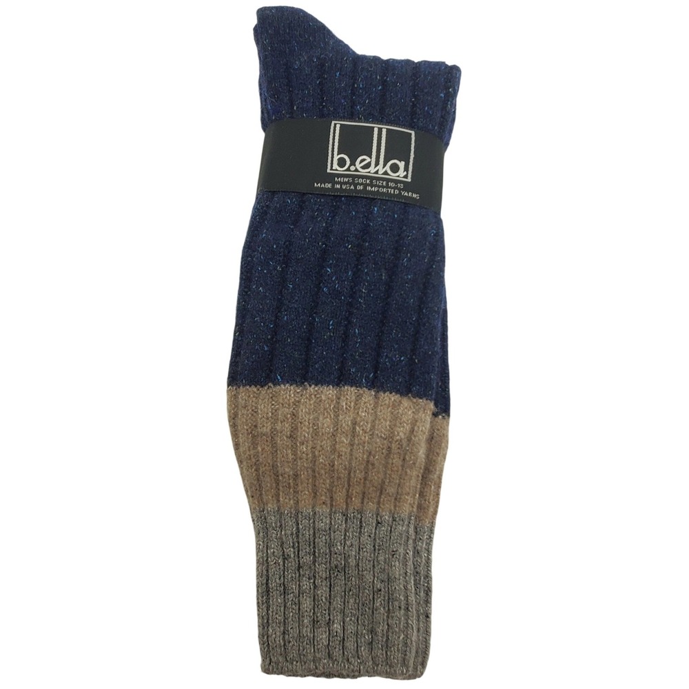 Silk Wool Cashmere Crew Socks Mens Large Blue Tan Gray Stripe Warm Cozy 10-13 L